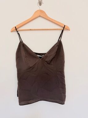 NWT Abercrombie & Fitch Brown Satin V-Neck Cami Top Lined Strappy Medium